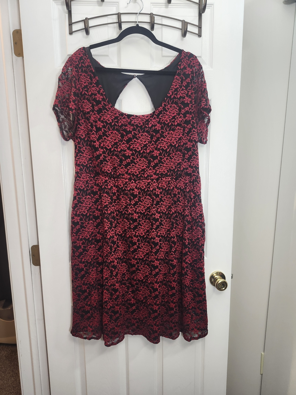 Torrid Black Dress with Red Floral Lace Overlay